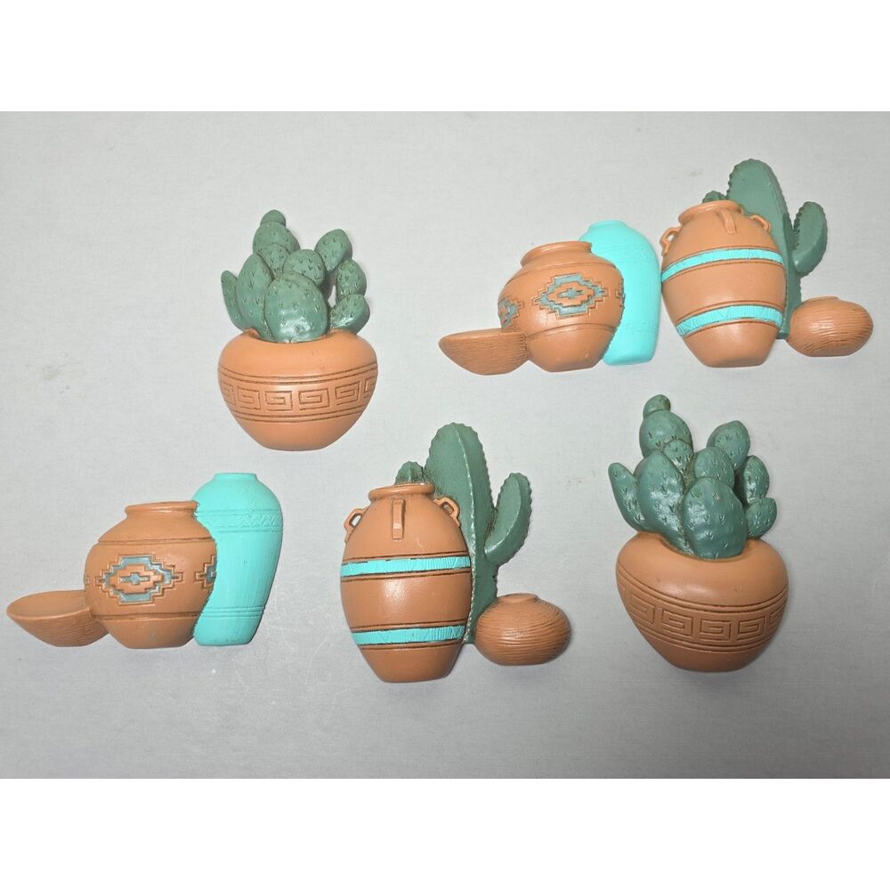 Vintage Homco Burwood Wall Plaques Southwestern Cactus Pottery Set of 6 Plastic